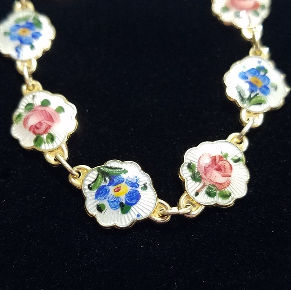 RARE vintage Norway sterling enamel bracelet, 6.5" - Picture 3 of 8